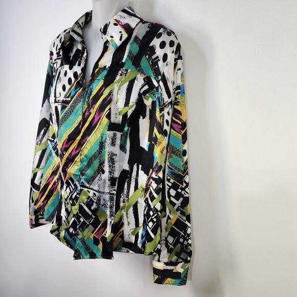 Mishca Top Womens XL Multicolor Colorful Abstract Artsy Full Zip Long Sleeve Y2K - Picture 5 of 10